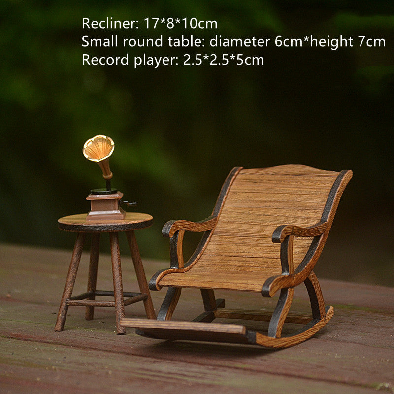 Furniture Model Mahogany Mini Reclining Chair Record Player Ornaments