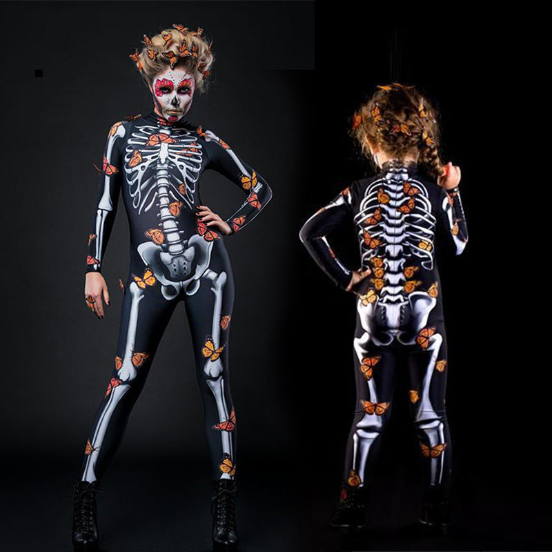 Capa de mariposa de Halloween, traje de moda para padres e hijos, mono con calavera