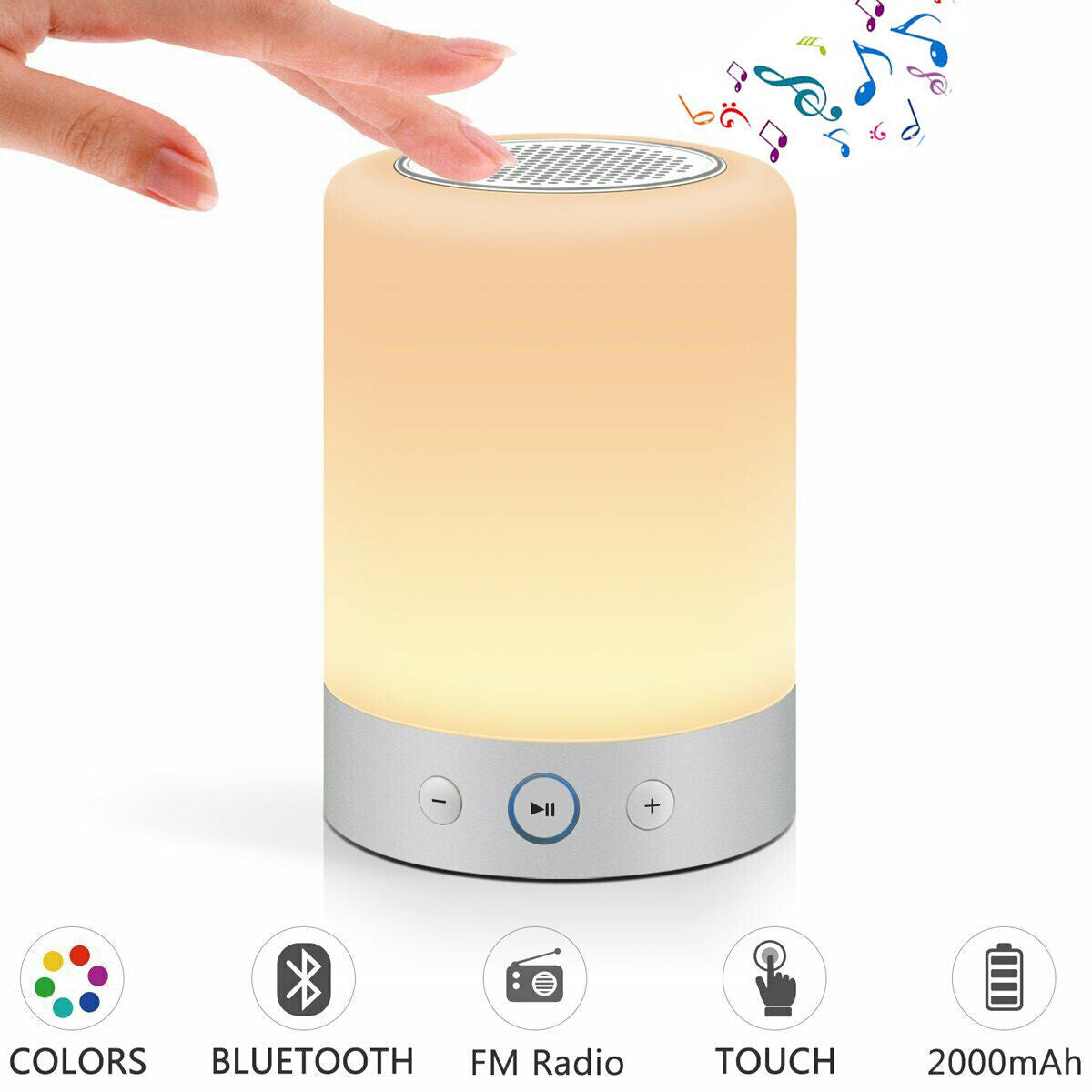 Luz nocturna inalámbrica Altavoz Bluetooth Lámpara de escritorio con control táctil que cambia de color