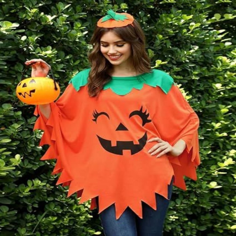 Suéter de capa de ropa de capa de calabaza de Halloween para mujer