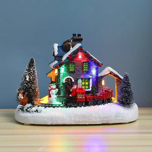 Adornos navideños de resina para casitas pequeñas, coloridos y luminosos