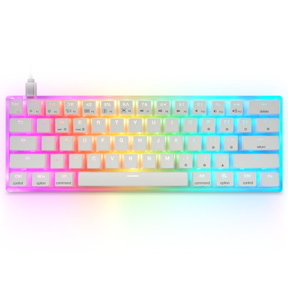 Teclado de eje mecánico con cable, luces coloridas, carcasa transparente de gelatina