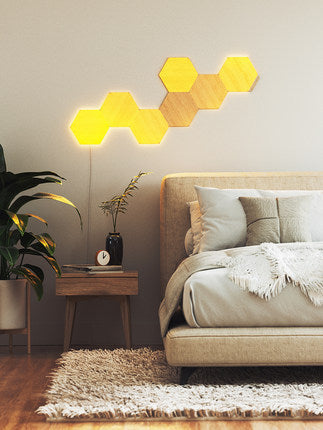 Mur de fond décoratif de panneau de lampe à grain de bois hexagonal