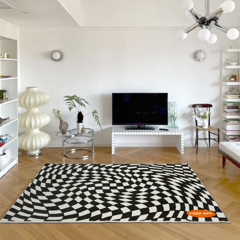 Modern And Minimalist Living Room Carpet With Light Luxury Checkerboard Pattern