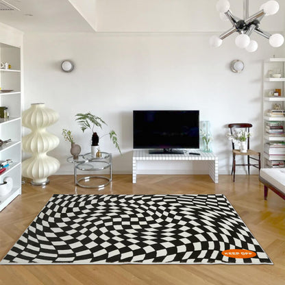 Tapis de salon moderne et minimaliste avec motif en damier de luxe léger