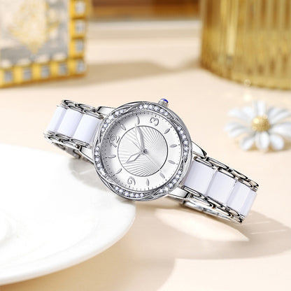 Montre à quartz à boucle papillon et bracelet en céramique simple pour femmes