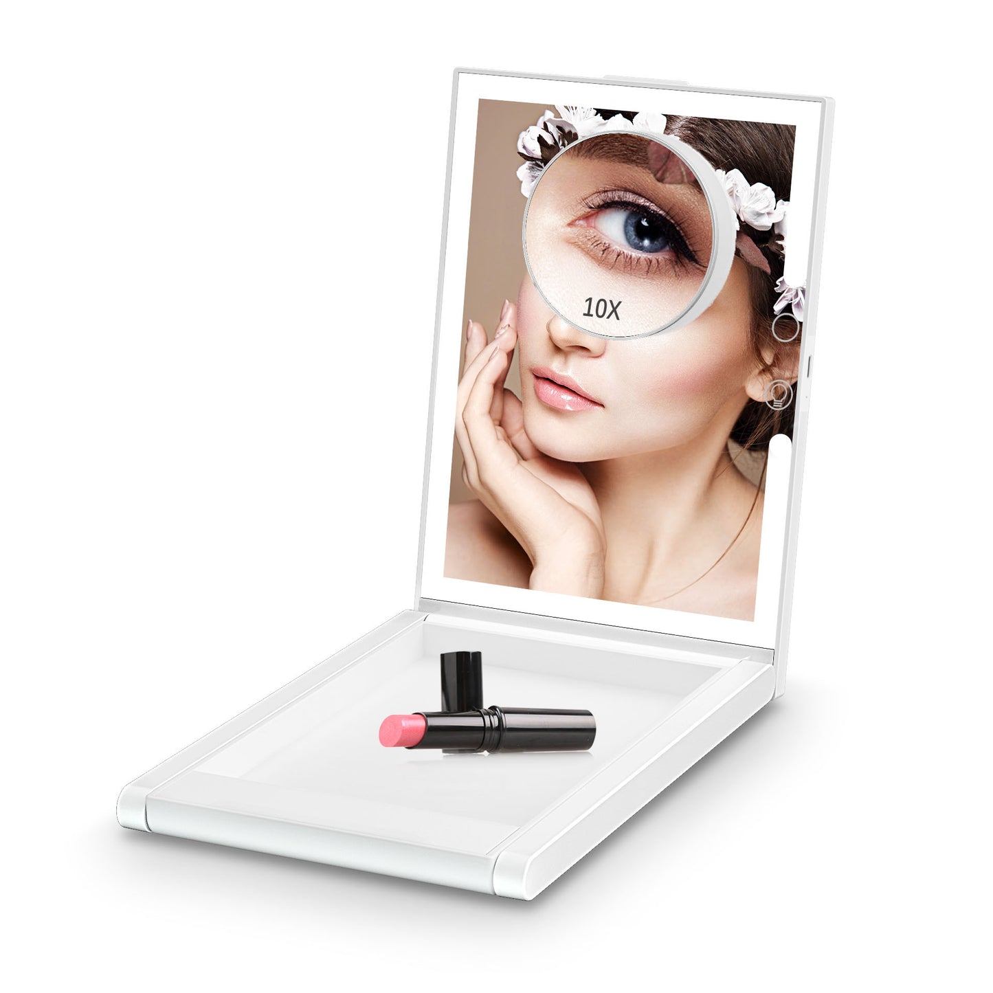 Espejo de maquillaje LED plegable de escritorio ajustable con luz