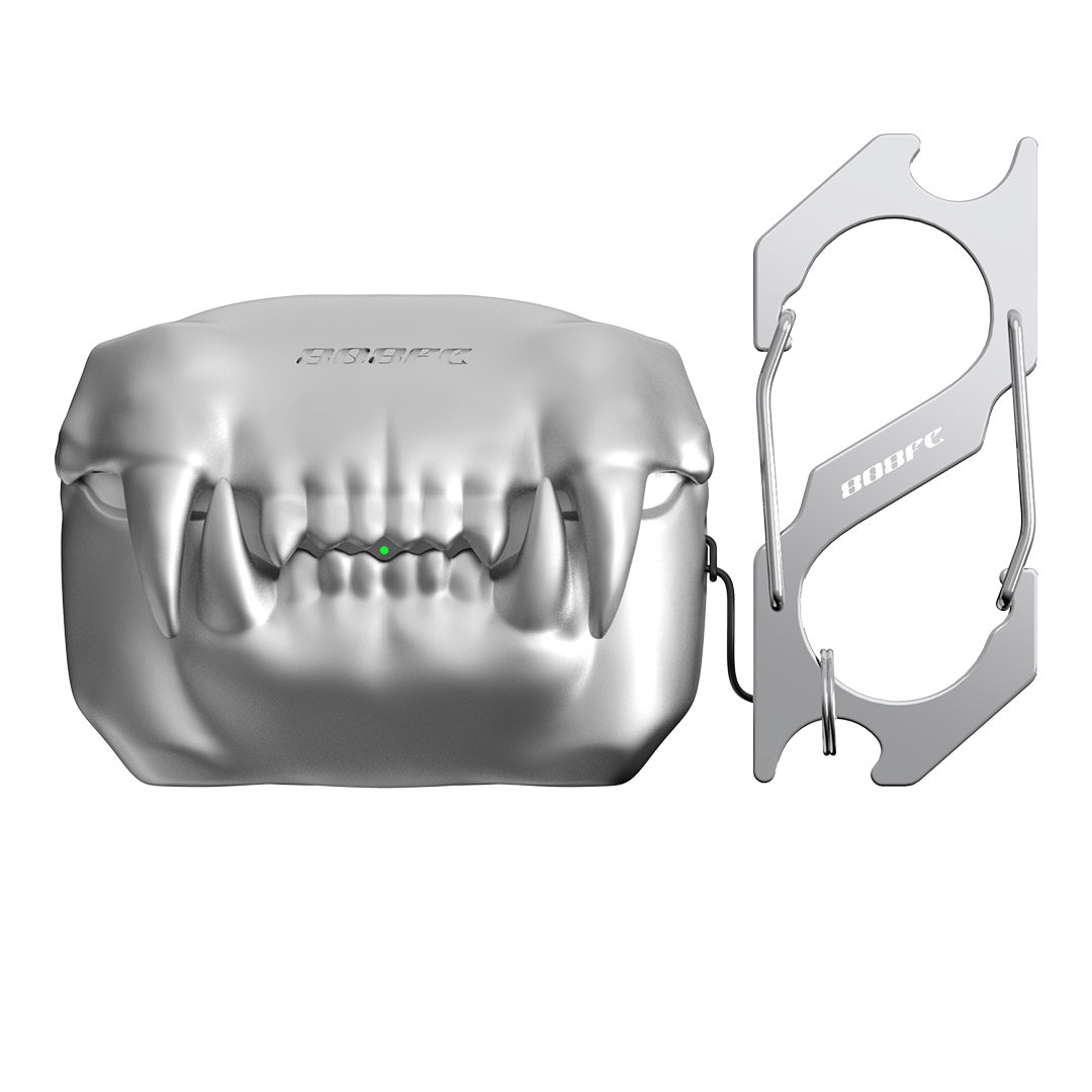 Funda de silicona para auriculares inalámbricos con diseño de dientes creativos y llavero