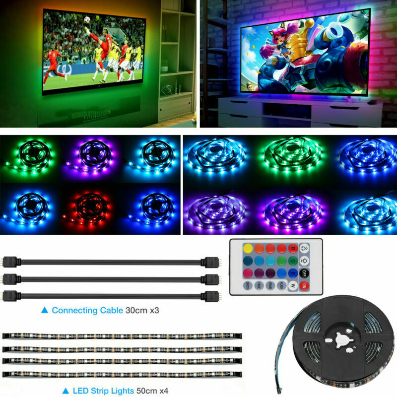 4x50CM USB 5V RGB LED bande lumière de fond Kit à distance pour lampe d'ordinateur TV