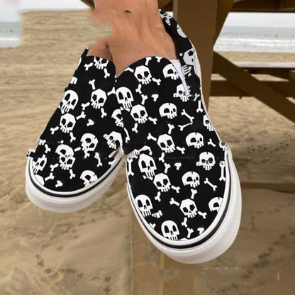 Zapatos planos de lona con estampado informal de calavera de calabaza de Halloween