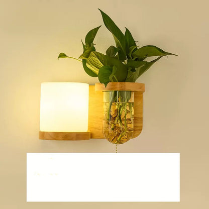 Green Plant Solid Wood Corridor Decoration Bedroom Bed Creative Wall Lamp