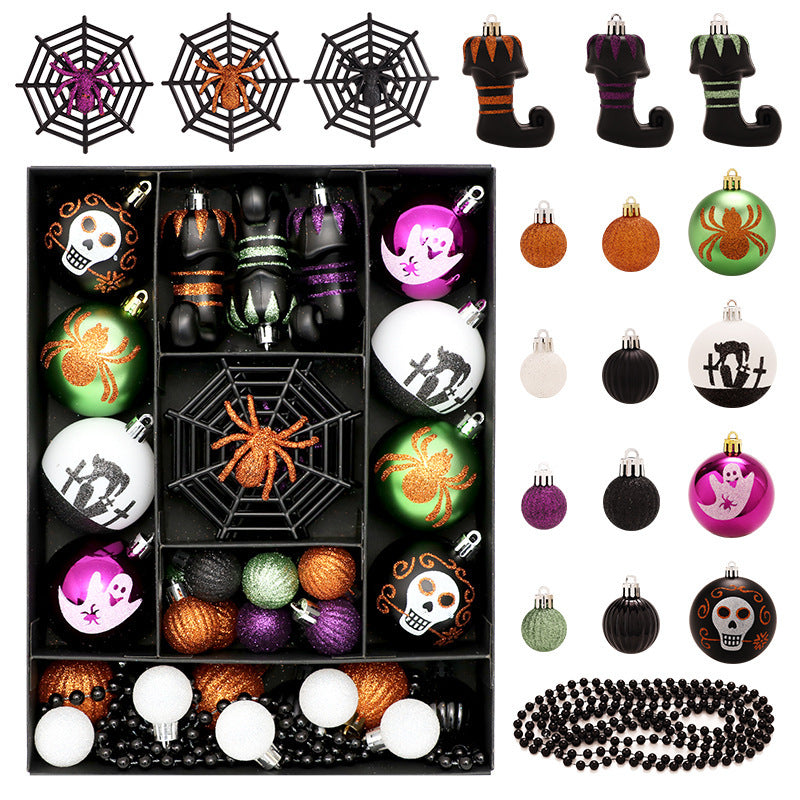 Halloween Painted Skull Plastic Ball Hanging Decoration Set