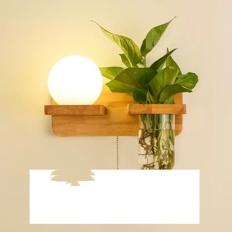 Lampe murale créative en bois massif, plante verte, décoration de couloir, chambre à coucher, lit