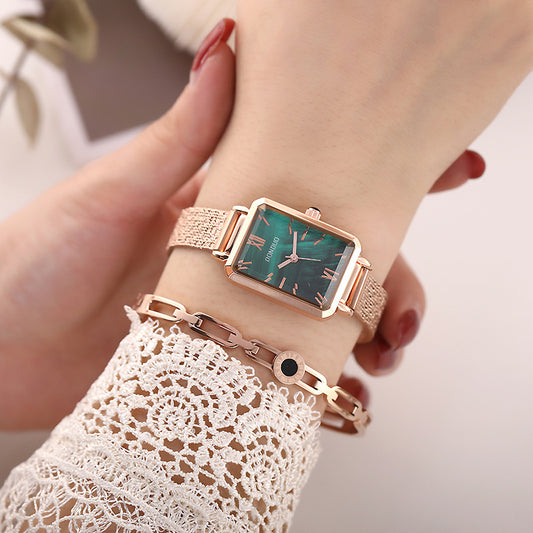 Petite montre verte carrée, pointeur de Style coréen pour dames