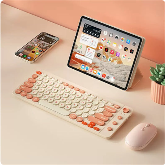 Ensemble clavier et souris Bluetooth à trois modes, sans fil, pour ordinateur portable, tablette de bureau pour filles