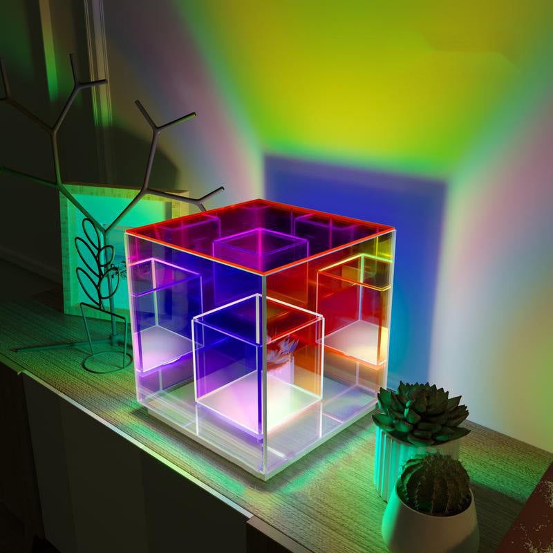 Lámpara de mesa de color LED de cubo acrílico