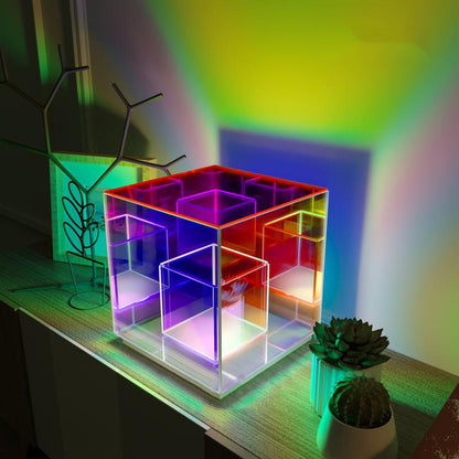 Lampe de table de couleur LED cube en acrylique