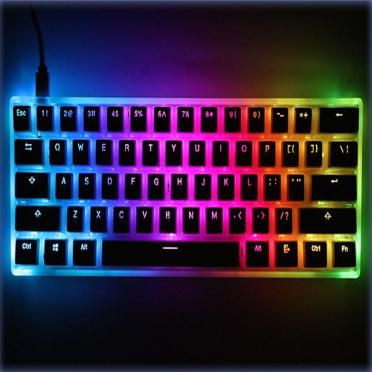 Teclado de eje mecánico con cable, luces coloridas, carcasa transparente de gelatina