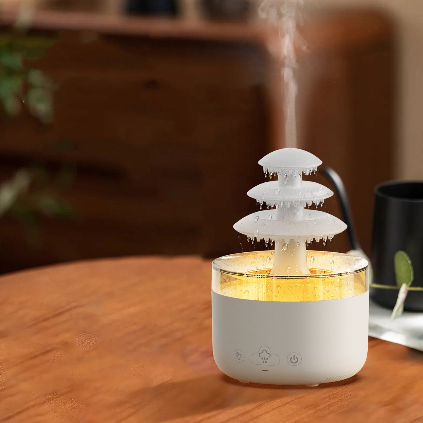 Nuevo Humidificador de aire de lluvia en la nube, difusor de aromaterapia de aceite esencial, humidificador de aire de niebla silencioso USB con luz colorida