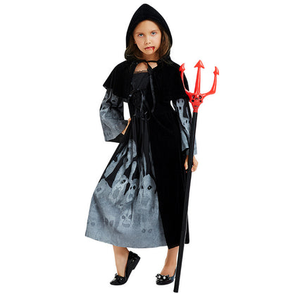 Ropa de bruja de Halloween para niños, vestido luminoso de demonio fantasma, disfraz de bruja de terror y vampiro