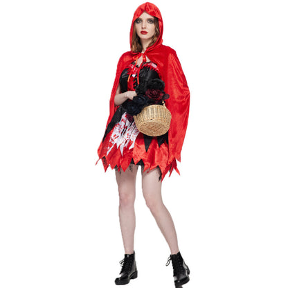 Spot Halloween New Classic Little Red Riding Hood Cosplay Clothes Bloodstain Horror Performance Costumes Witch Suit Dress