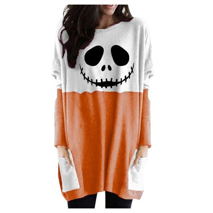 Blusa larga con estampado de calabaza fantasma para mujer de Halloween