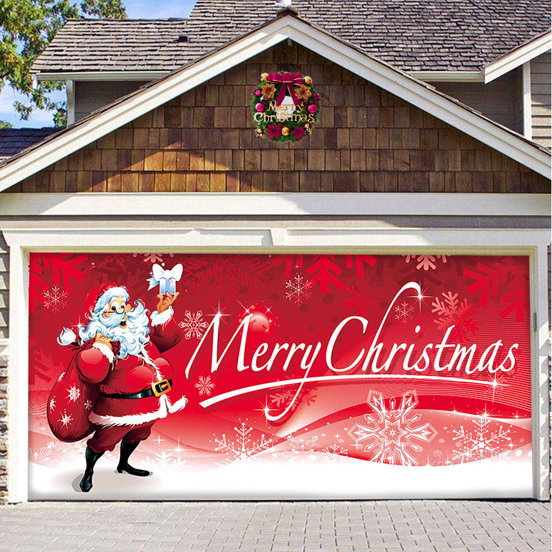 Tapiz de tela para puerta de garaje con fondo navideño