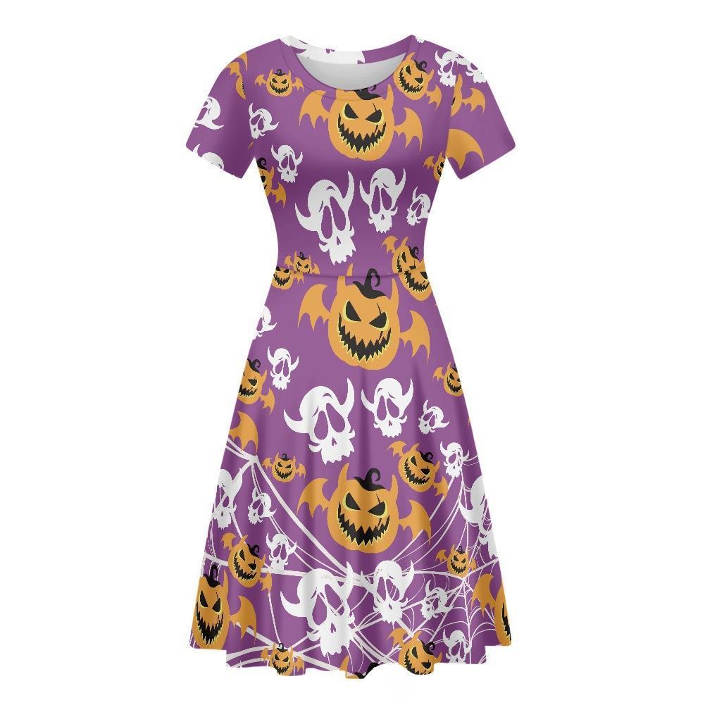 Robe Halloween Femme Araignée Grimace Citrouille Imprimé