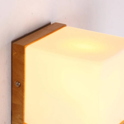 Japanese Solid Wood Art Style Square Wall Lamp White Frosted