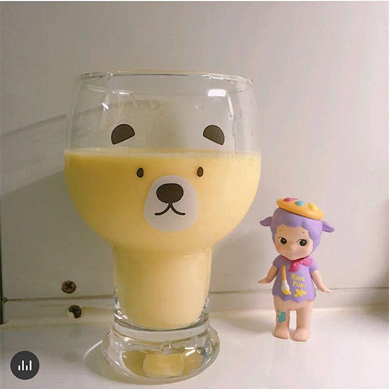 Taza de bebida fría de postre de vidrio lindo oso