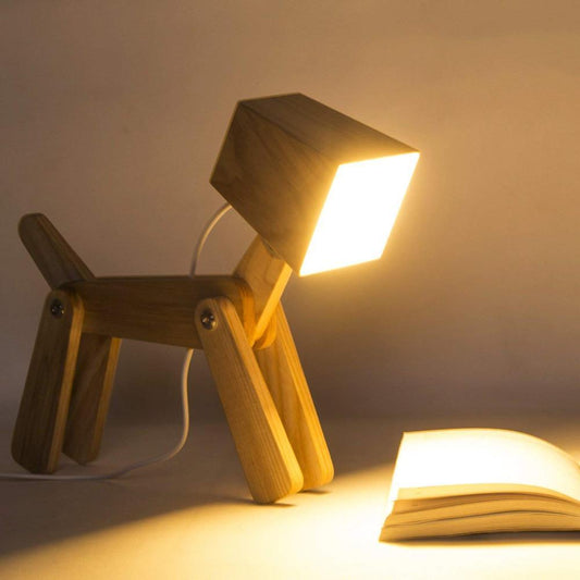 Petite lampe de table tactile LED en bois massif pour chambre à coucher, chiot