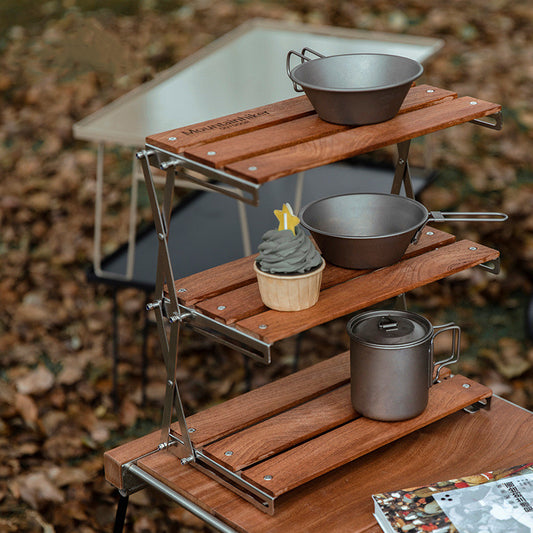 Estante para acampar al aire libre, estante portátil de tres niveles, fácil de llevar, mesa plegable para Picnic, Camping, barbacoa