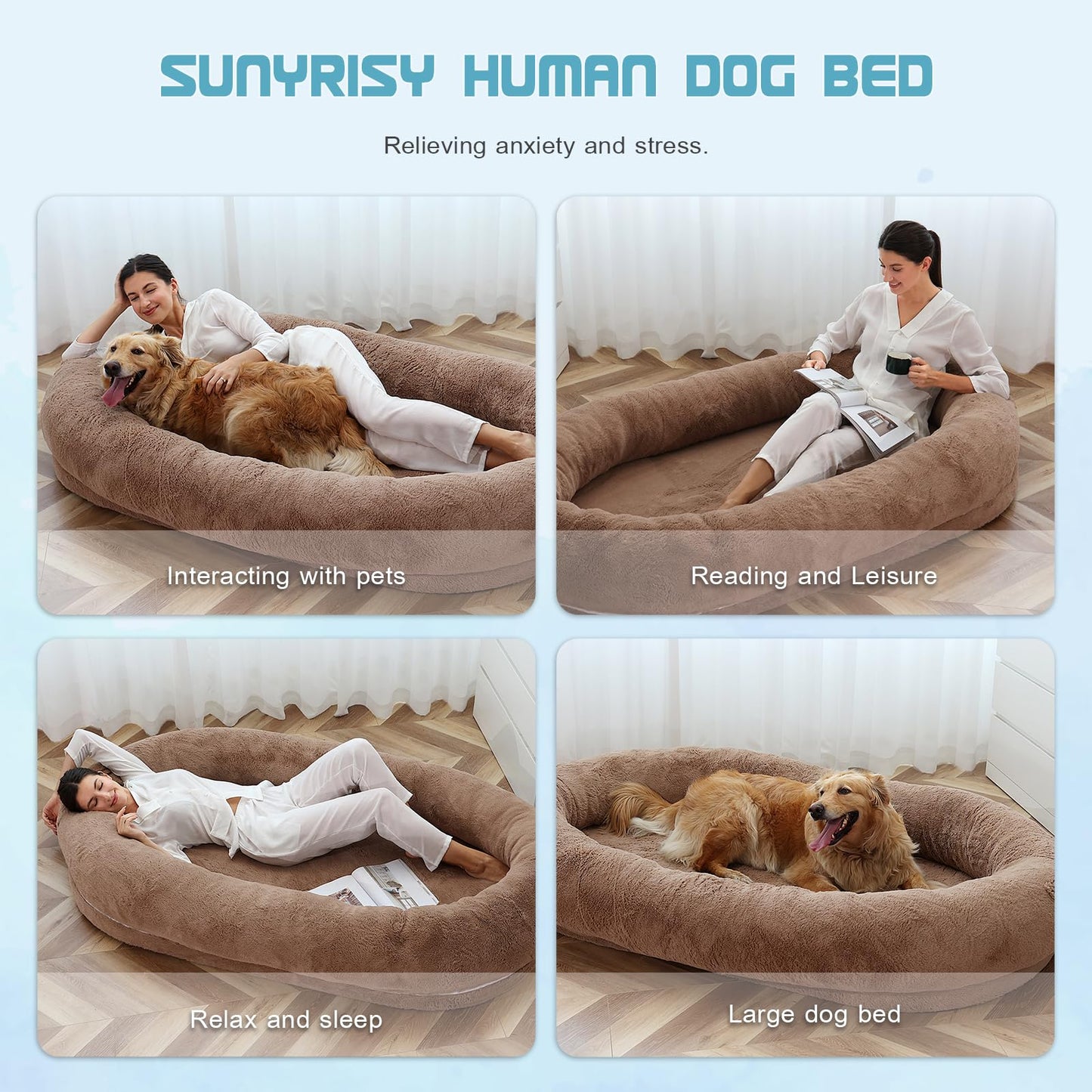 Dog Beds For Humans Size Fits You And Pets Washable Faux Fur Human Dog Bed For People Doze Off Napping Orthopedic Dog Bed