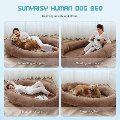 Dog Beds For Humans Size Fits You And Pets Washable Faux Fur Human Dog Bed For People Doze Off Napping Orthopedic Dog Bed