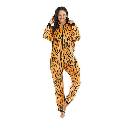 Leopard Print Hooded Ear Animal Halloween Jumpsuit