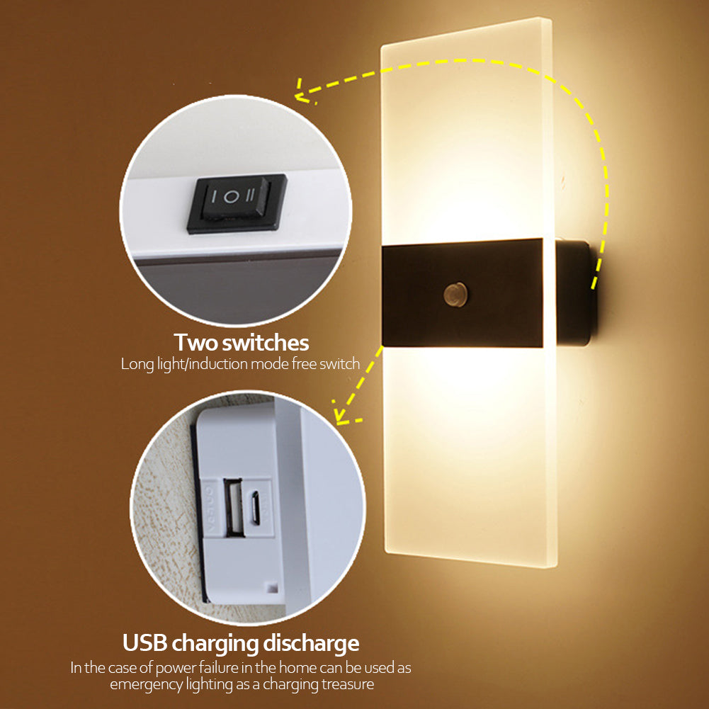 Lampe murale de chargement USB à détection intérieure