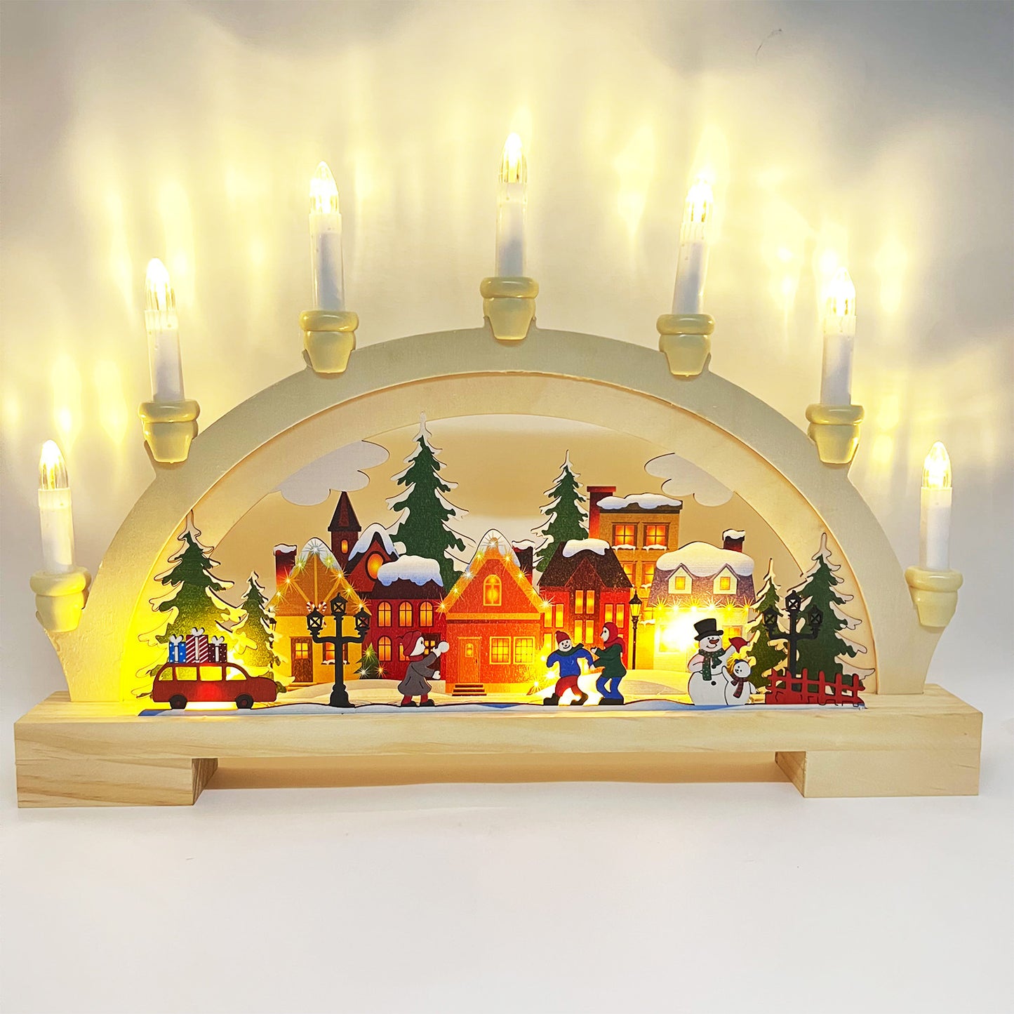 Décorations de Noël en bois avec pont lumineux à LED