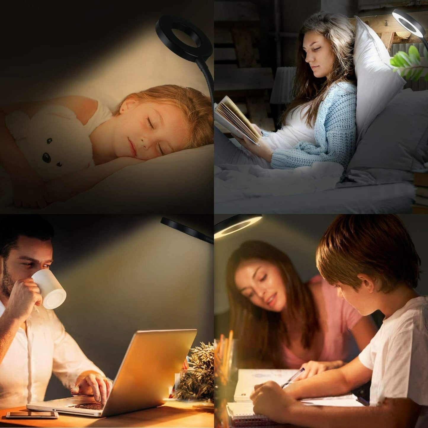 Lámpara de escritorio con clip LED brazo flexible USB regulable estudio lectura mesa luz nocturna