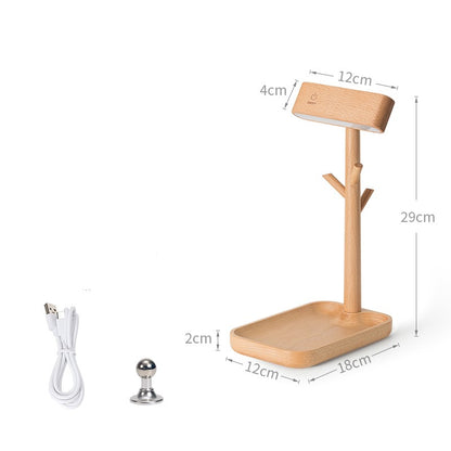 Lámpara de mesa LED de madera maciza de nogal Negro Nórdico, portallaves, escritorio recargable