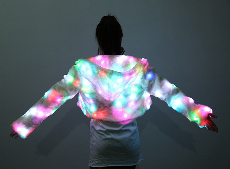 Chaqueta de piel sintética con luces LED de colores para Halloween