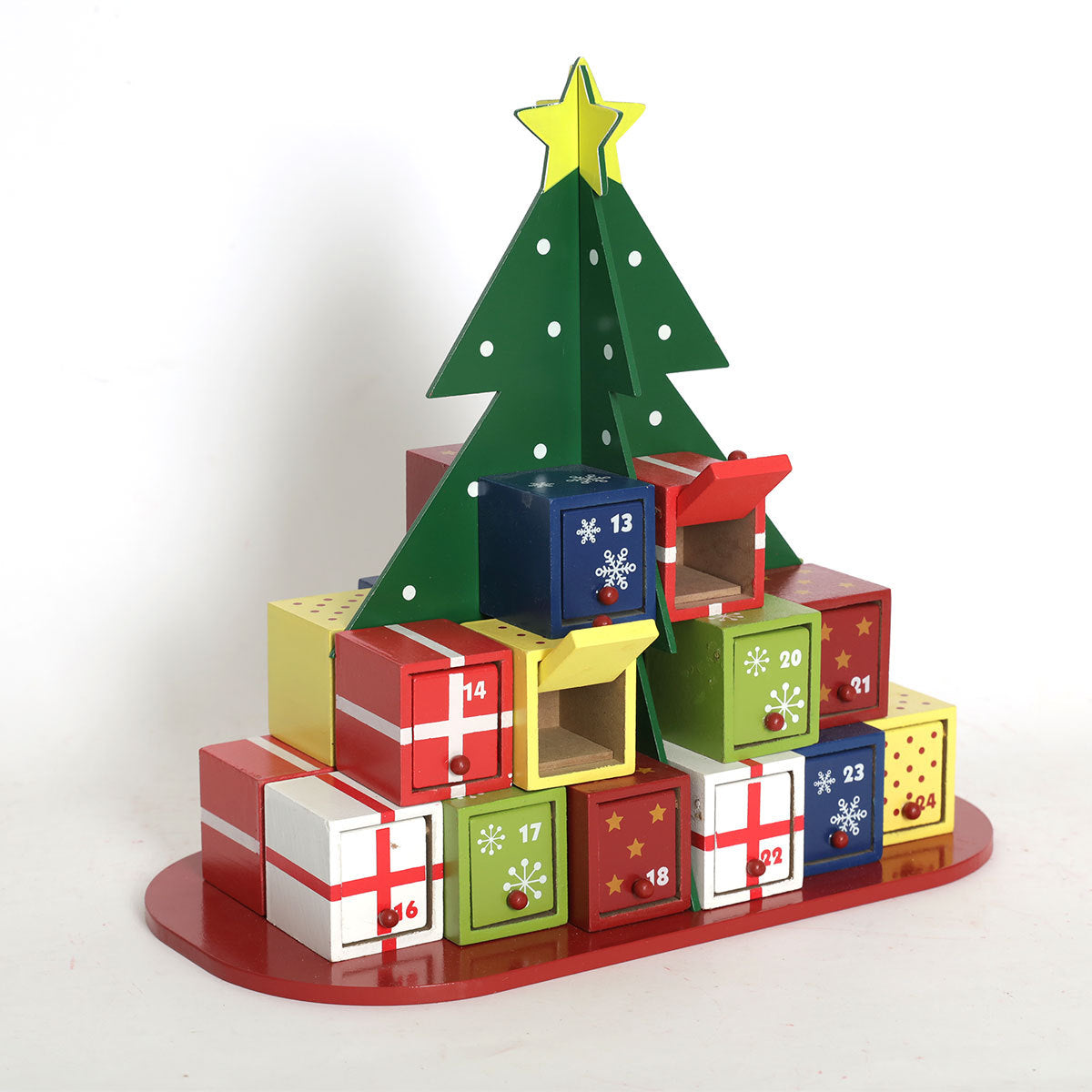 Adorno de caja de dulces con calendario de cuenta regresiva de madera para árbol de Navidad