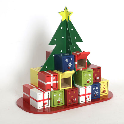 Adorno de caja de dulces con calendario de cuenta regresiva de madera para árbol de Navidad