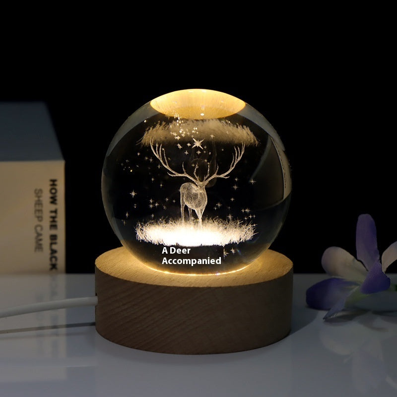 Lámpara de noche pequeña para dormitorio con bola de cristal tallada con láser en 3D creativa