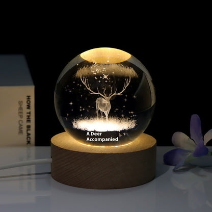 Lámpara de noche pequeña para dormitorio con bola de cristal tallada con láser en 3D creativa