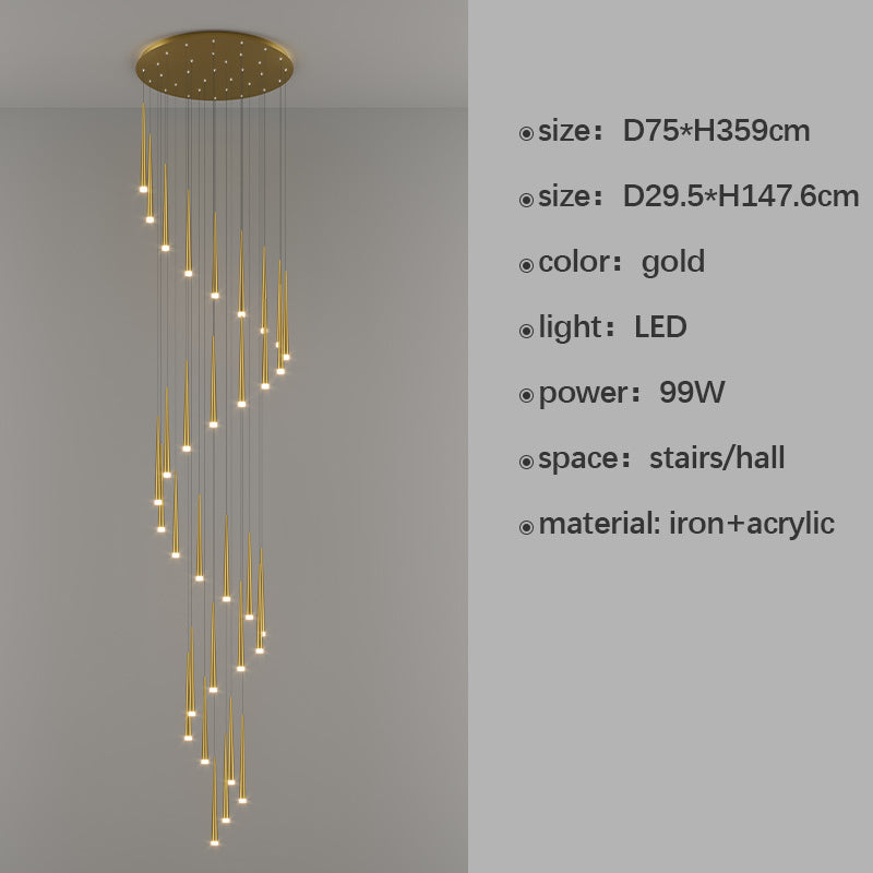 Staircase Long Chandelier Rotary Compound Ring Ceiling Lamp