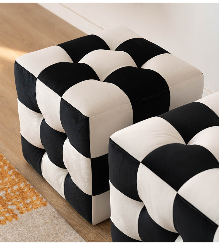 Change Shoe Stool Black And White Chessboard Chair