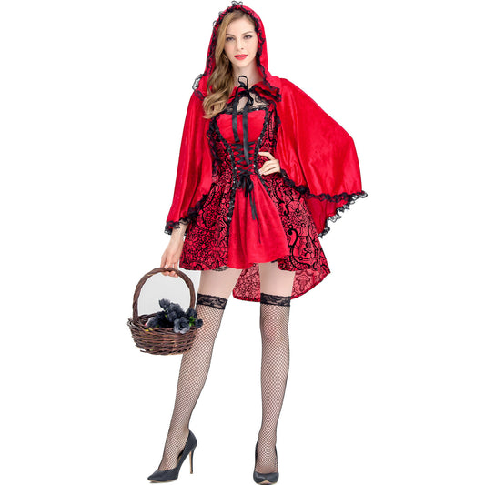 Halloween Jacquard Cloak Little Red Riding Hood Costume