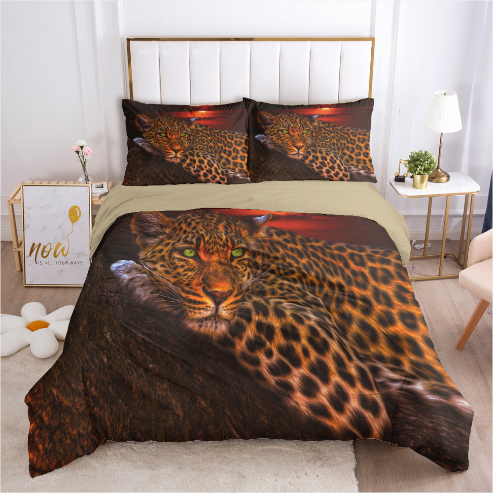 Funda nórdica de leopardo para cama de tres piezas engrosada