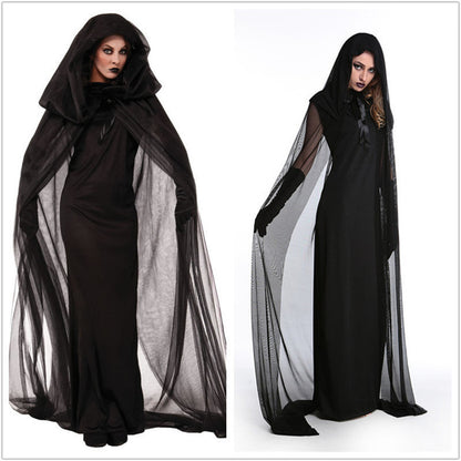 Nouveau Cosplay Halloween Femmes Mort Enfer Sorcière Diable Vampire Uniforme Noir Longue Robe Fête Cosplay Jour Des Morts Costume D'opéra