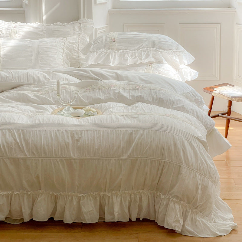 All Cotton Washed Bed Four-piece Ruffled Quilt Cover